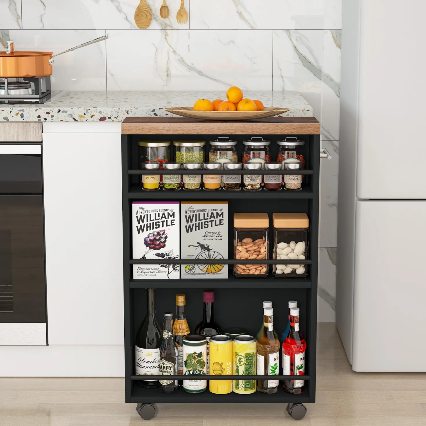 4-Tier Storage Cart, Slim Rolling Narrow Kitchen Cart for Small Place