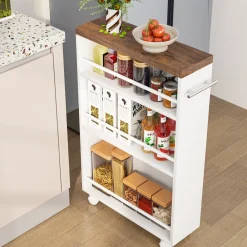 4-Tier Storage Cart, Slim Rolling Narrow Kitchen Cart for Small Place