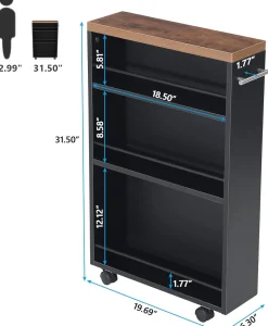 4-Tier Storage Cart, Slim Rolling Narrow Kitchen Cart for Small Place