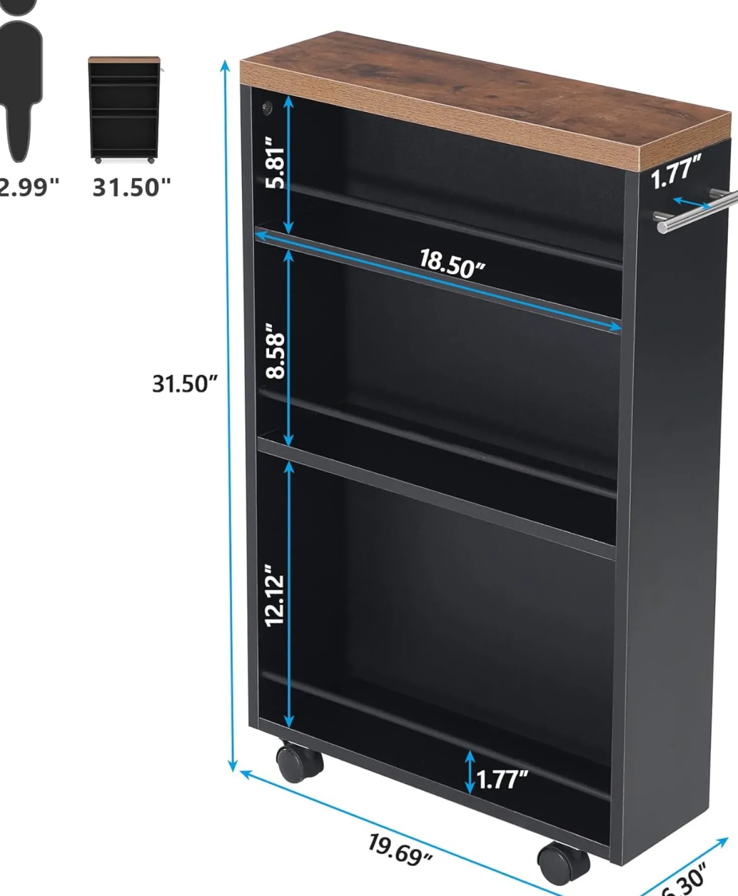4-Tier Storage Cart, Slim Rolling Narrow Kitchen Cart for Small Place