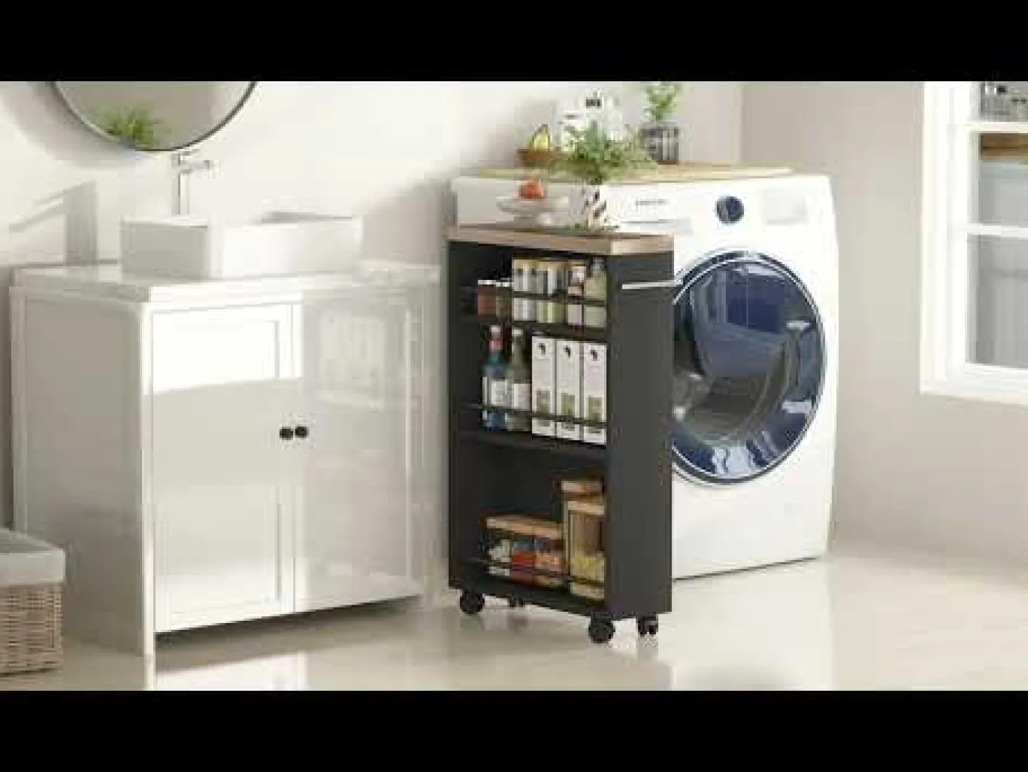 4-Tier Storage Cart, Slim Rolling Narrow Kitchen Cart for Small Place