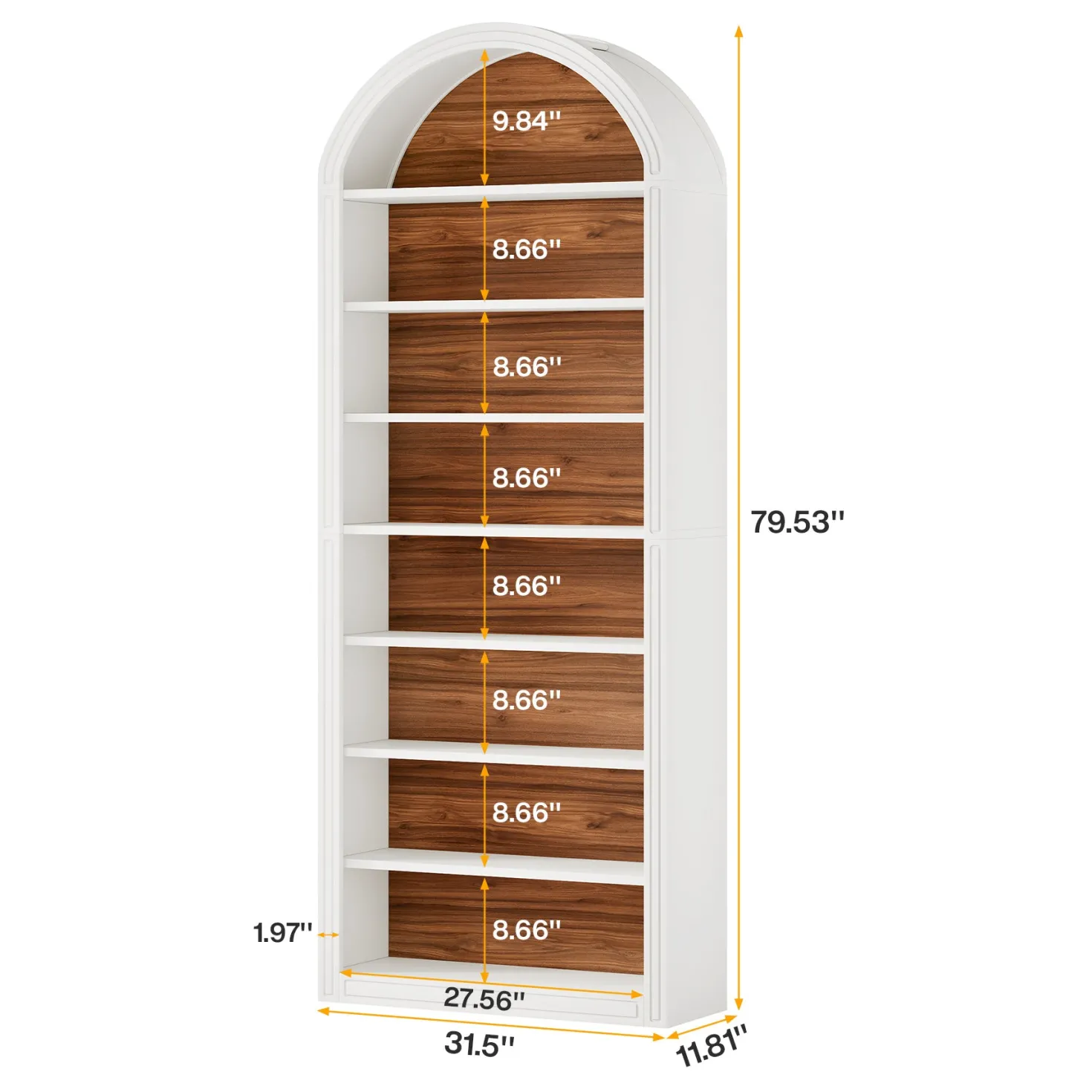 6/8-Tier Tall Bookshelf, Wooden Arched Bookcase Display Shelving Unit
