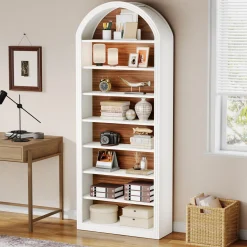 6/8-Tier Tall Bookshelf, Wooden Arched Bookcase Display Shelving Unit