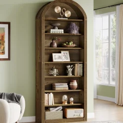 6/8-Tier Tall Bookshelf, Wooden Arched Bookcase Display Shelving Unit