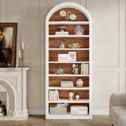 6/8-Tier Tall Bookshelf, Wooden Arched Bookcase Display Shelving Unit