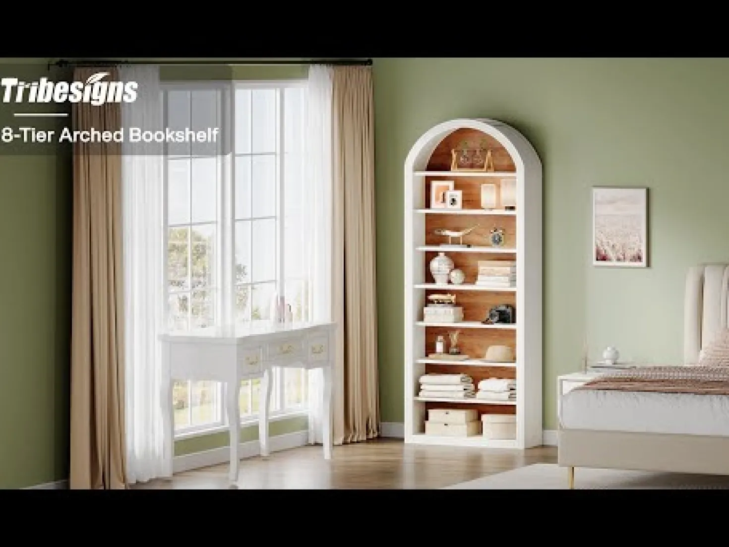 6/8-Tier Tall Bookshelf, Wooden Arched Bookcase Display Shelving Unit