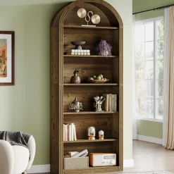 6/8-Tier Tall Bookshelf, Wooden Arched Bookcase Display Shelving Unit