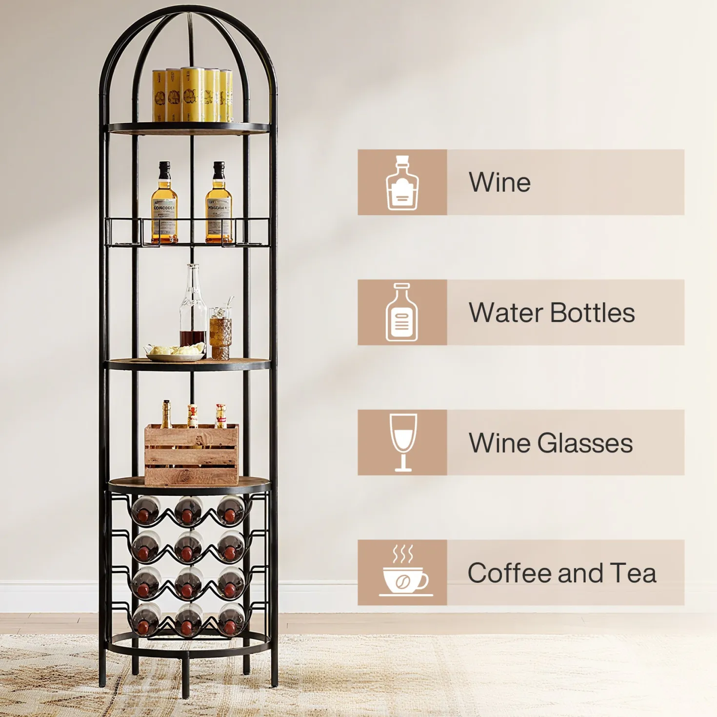 5-Tier Wine Rack, Industrial Bar Wine Cabinet with Bottle Holder
