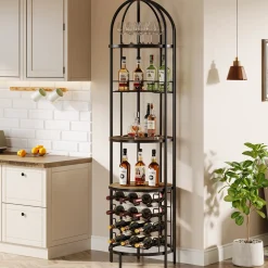 5-Tier Wine Rack, Industrial Bar Wine Cabinet with Bottle Holder