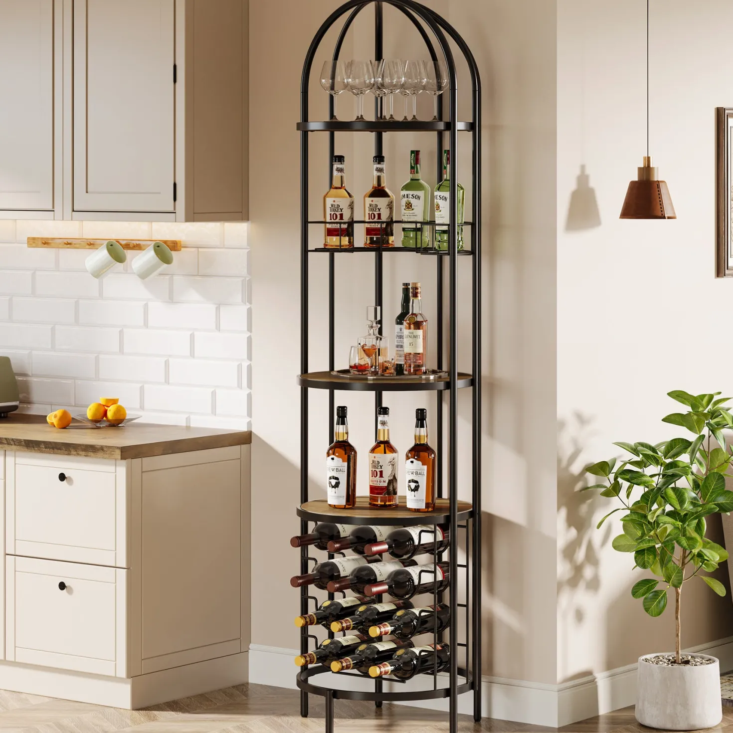5-Tier Wine Rack, Industrial Bar Wine Cabinet with Bottle Holder