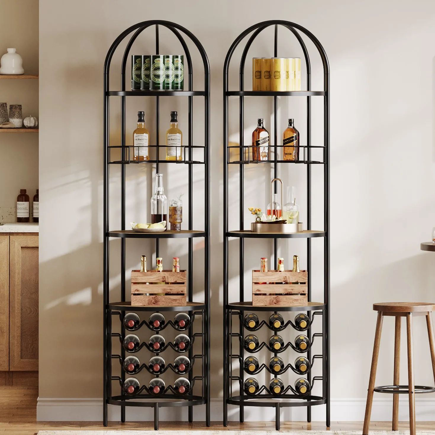 5-Tier Wine Rack, Industrial Bar Wine Cabinet with Bottle Holder