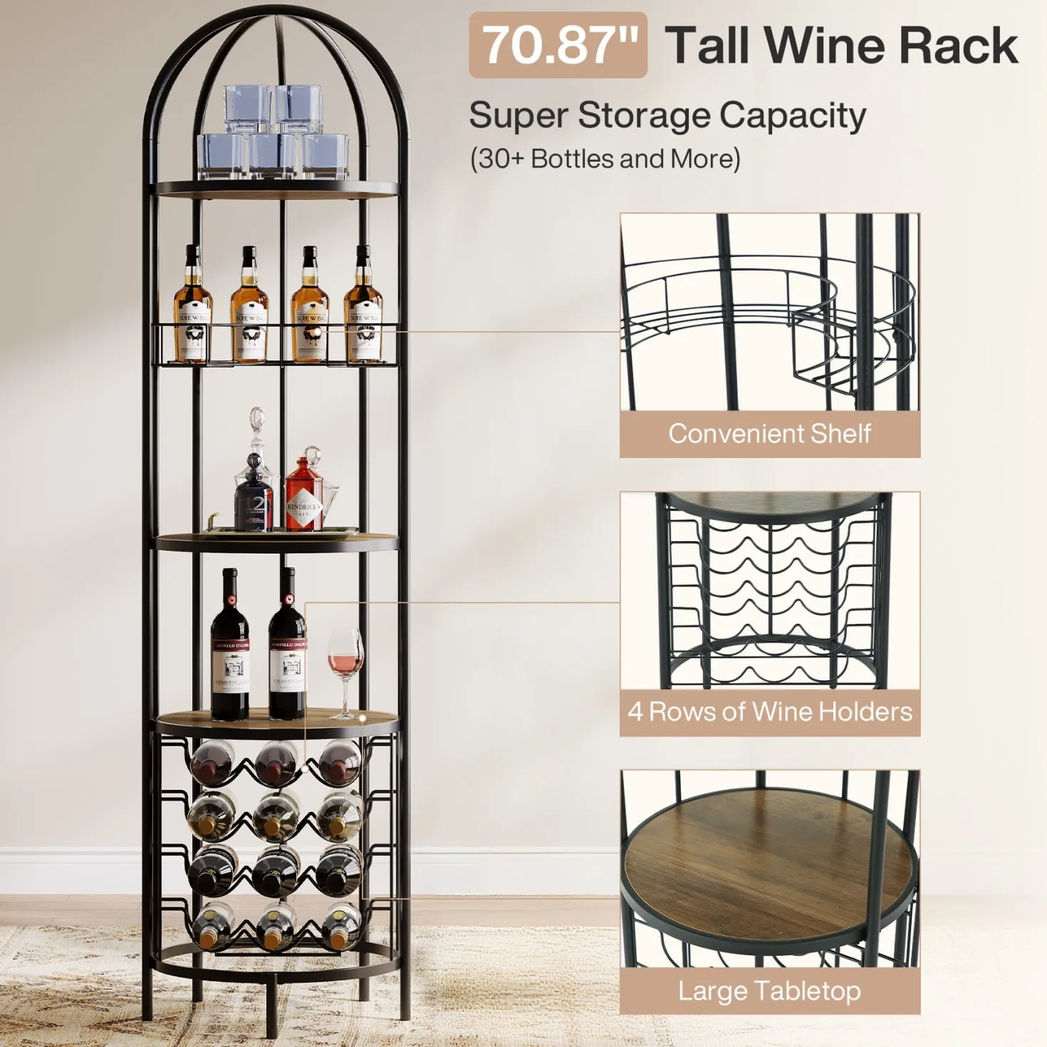 5-Tier Wine Rack, Industrial Bar Wine Cabinet with Bottle Holder