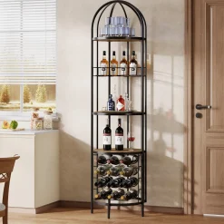 5-Tier Wine Rack, Industrial Bar Wine Cabinet with Bottle Holder