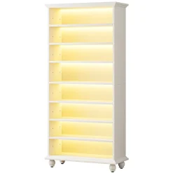 9-Tier Wood Shoe Cabinet Rack with LED Lighting & Solid Wood Legs
