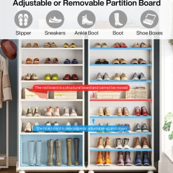 9-Tier Wood Shoe Cabinet Rack with LED Lighting & Solid Wood Legs