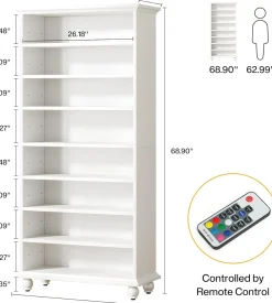 9-Tier Wood Shoe Cabinet Rack with LED Lighting & Solid Wood Legs