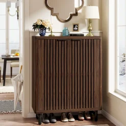 6-Tier Wooden Shoe Cabinet with Louvered Doors & Adjustable Shelves