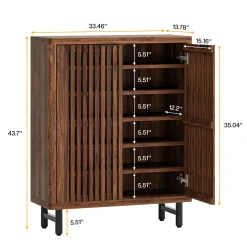 6-Tier Wooden Shoe Cabinet with Louvered Doors & Adjustable Shelves