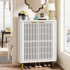 6-Tier Wooden Shoe Cabinet with Louvered Doors & Adjustable Shelves