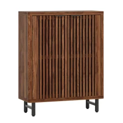 6-Tier Wooden Shoe Cabinet with Louvered Doors & Adjustable Shelves