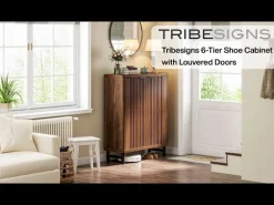 6-Tier Wooden Shoe Cabinet with Louvered Doors & Adjustable Shelves