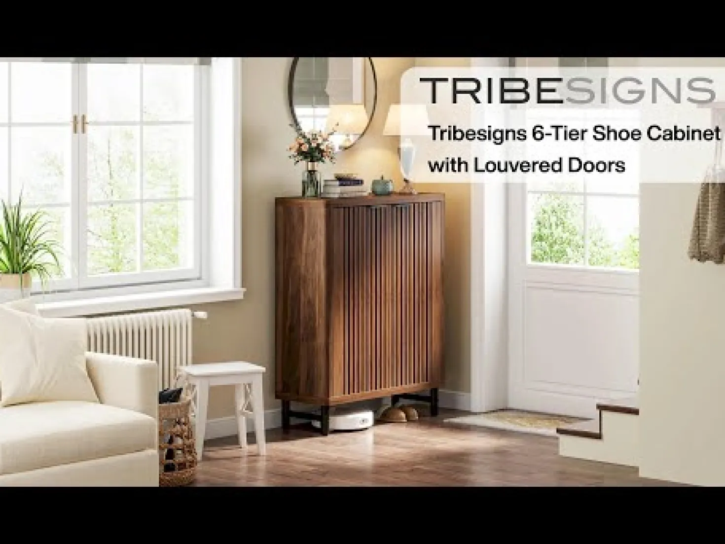 6-Tier Wooden Shoe Cabinet with Louvered Doors & Adjustable Shelves