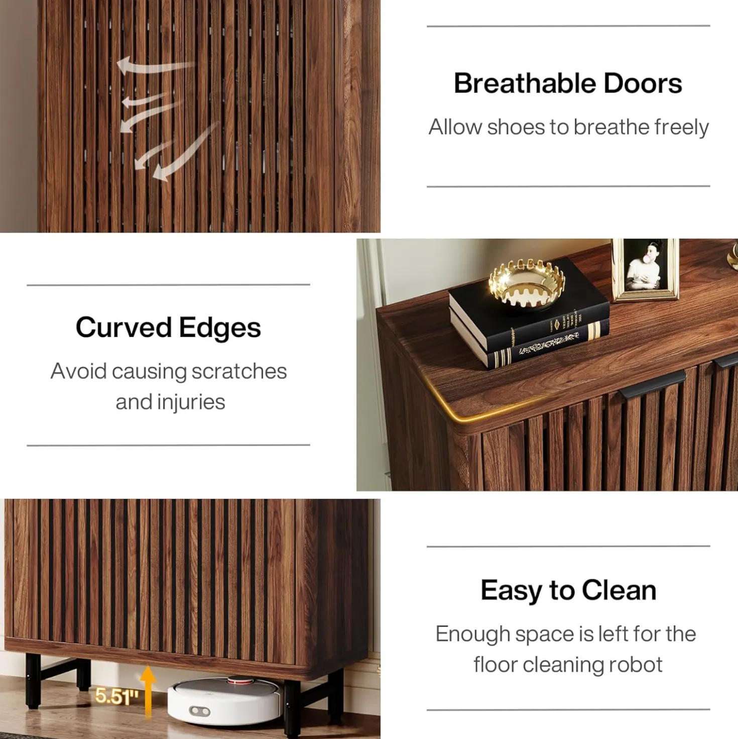 6-Tier Wooden Shoe Cabinet with Louvered Doors & Adjustable Shelves