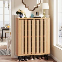 6-Tier Wooden Shoe Cabinet with Louvered Doors & Adjustable Shelves
