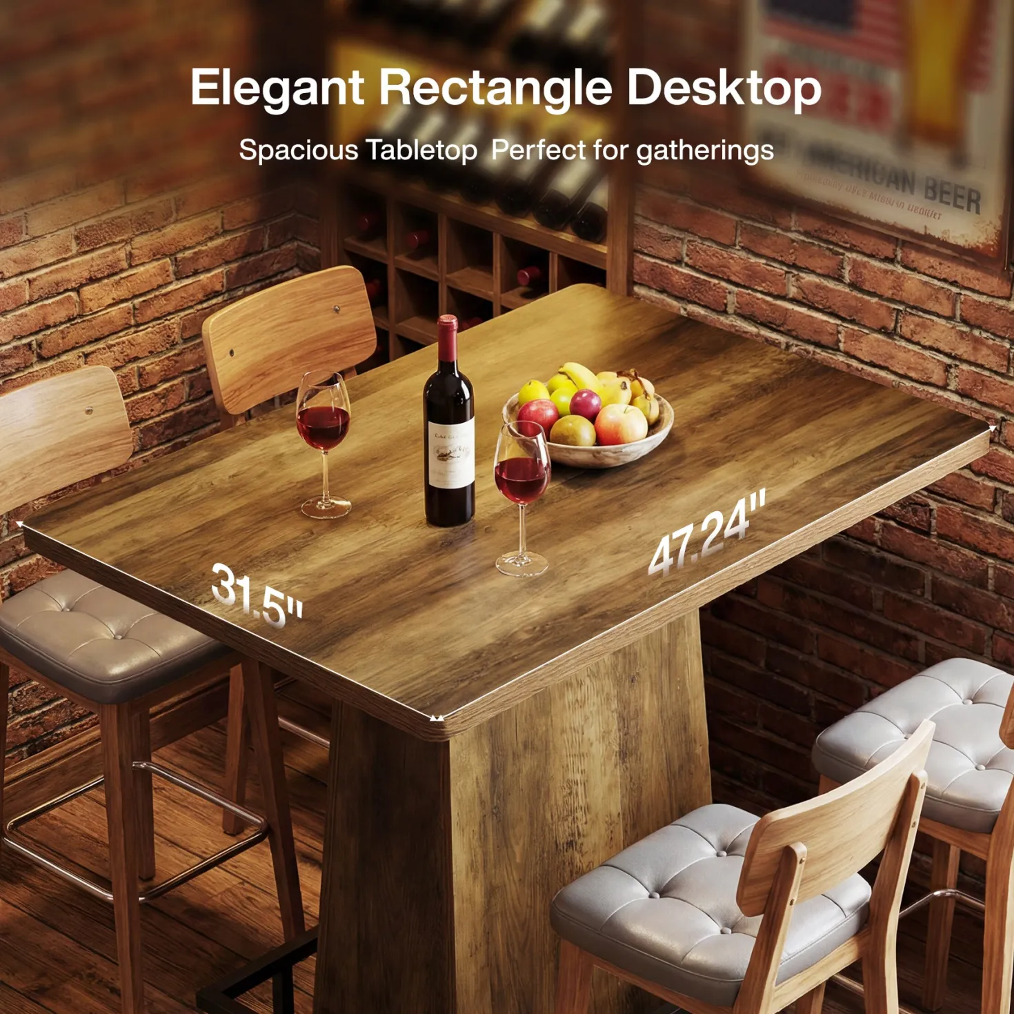 Tribesigns 47" Bar Table, Rustic Industrial Pub Table with Footrest for Kitchen Bar Restaurant