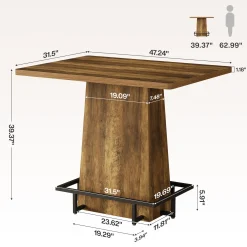 Tribesigns 47" Bar Table, Rustic Industrial Pub Table with Footrest for Kitchen Bar Restaurant