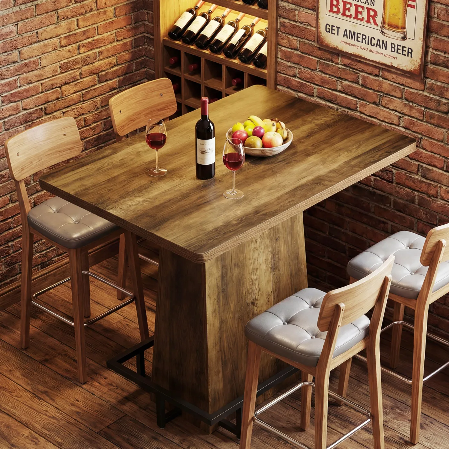 Tribesigns 47" Bar Table, Rustic Industrial Pub Table with Footrest for Kitchen Bar Restaurant