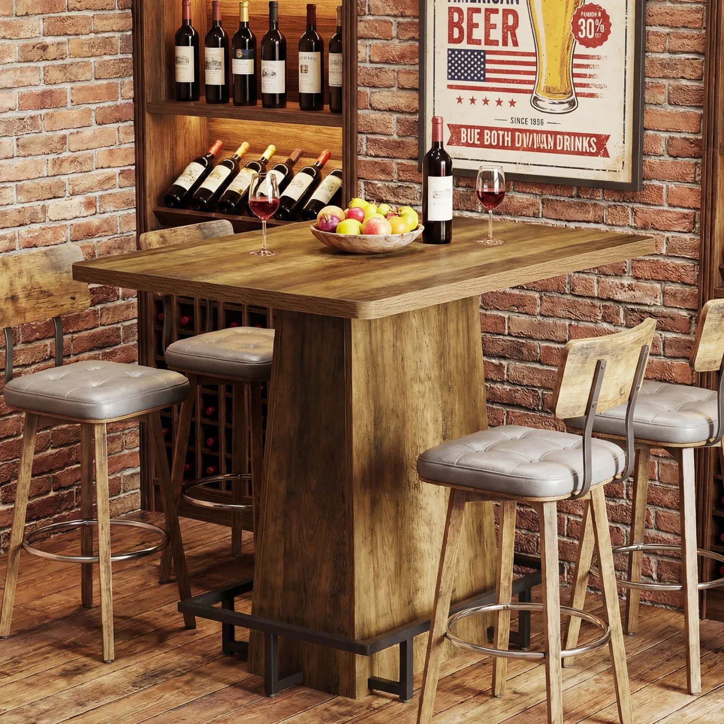 Tribesigns 47" Bar Table, Rustic Industrial Pub Table with Footrest for Kitchen Bar Restaurant