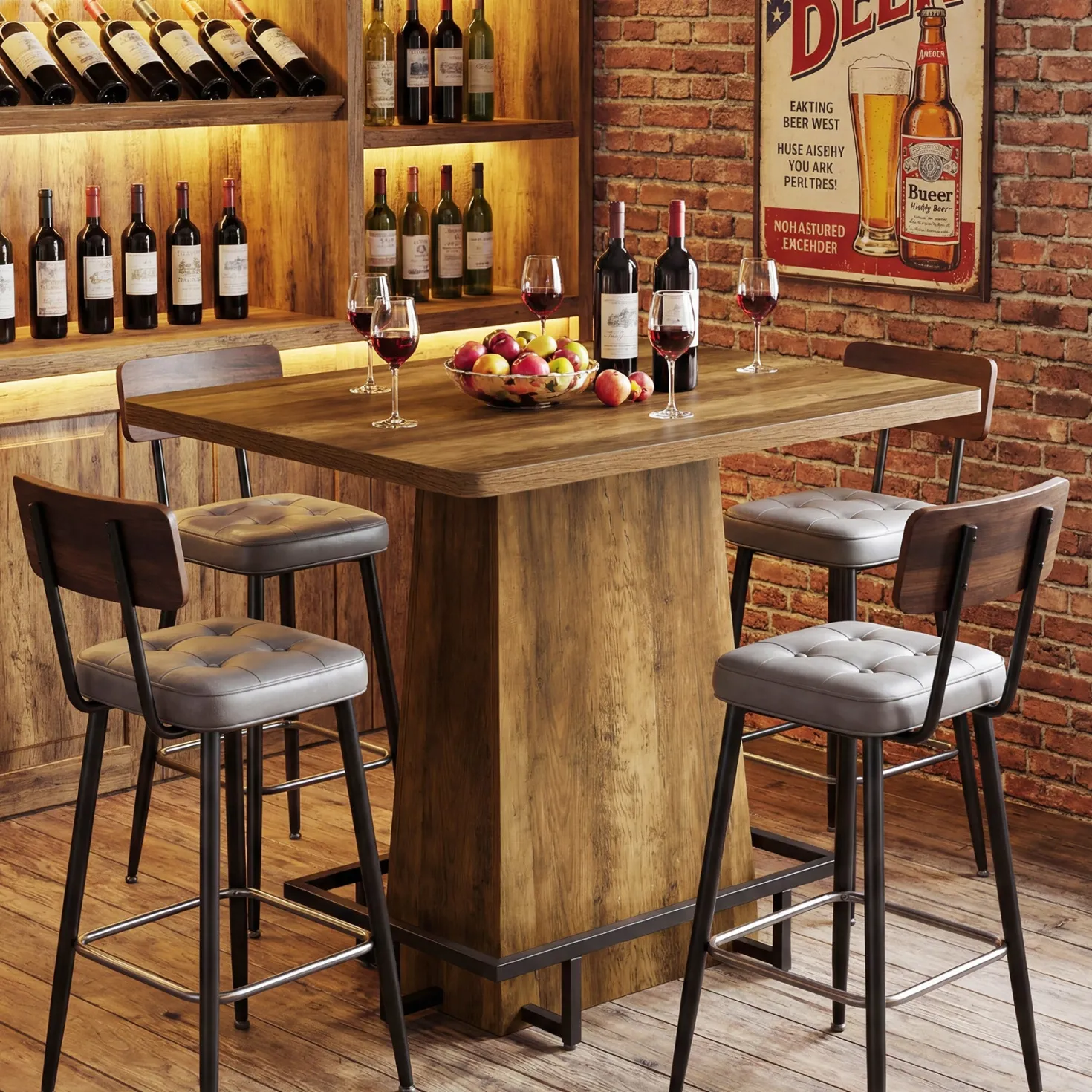 Tribesigns 47" Bar Table, Rustic Industrial Pub Table with Footrest for Kitchen Bar Restaurant