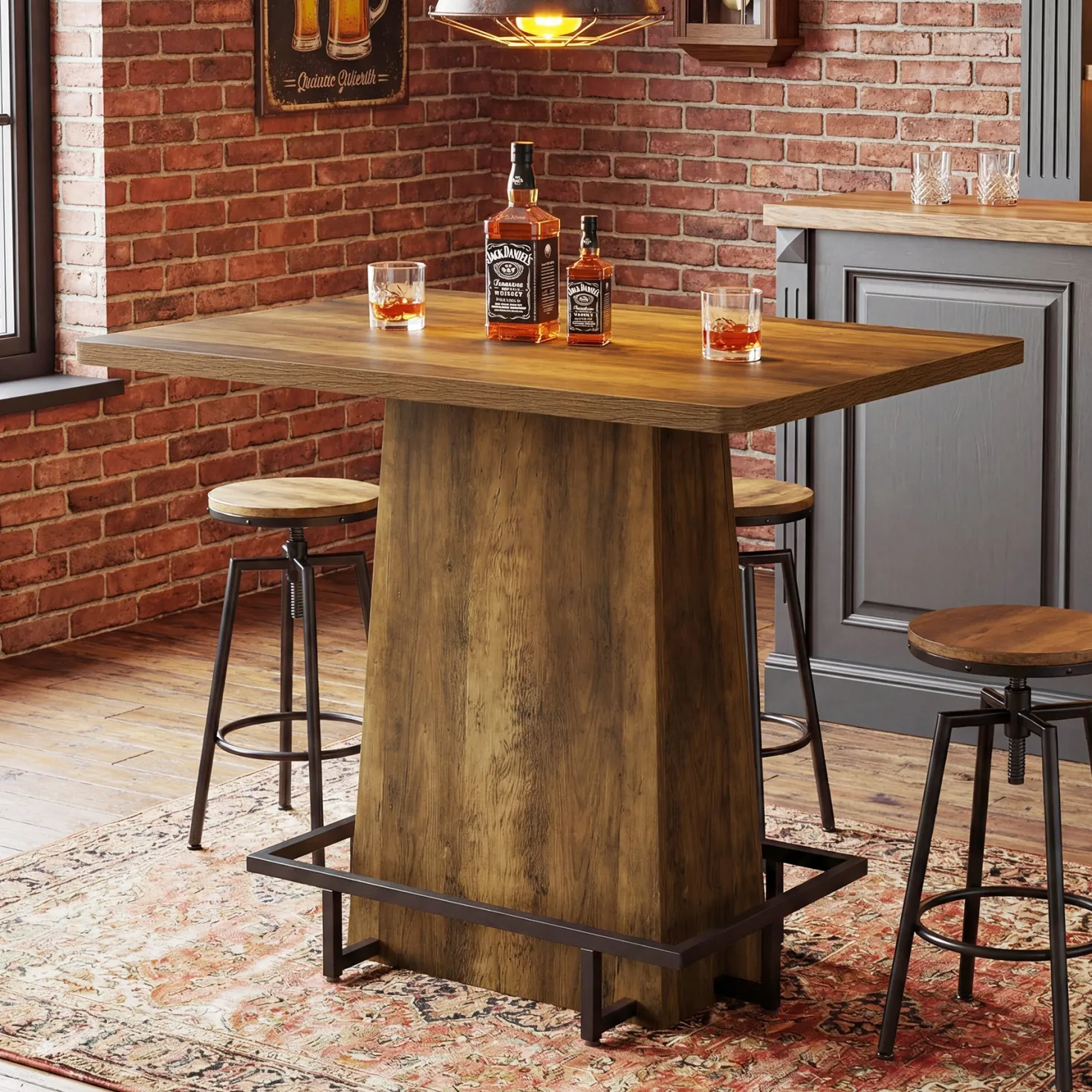 Tribesigns 47" Bar Table, Rustic Industrial Pub Table with Footrest for Kitchen Bar Restaurant