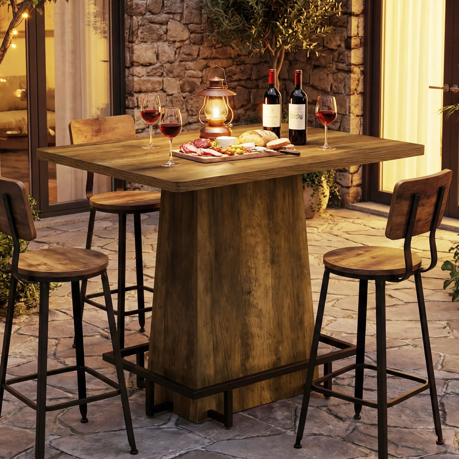 Tribesigns 47" Bar Table, Rustic Industrial Pub Table with Footrest for Kitchen Bar Restaurant