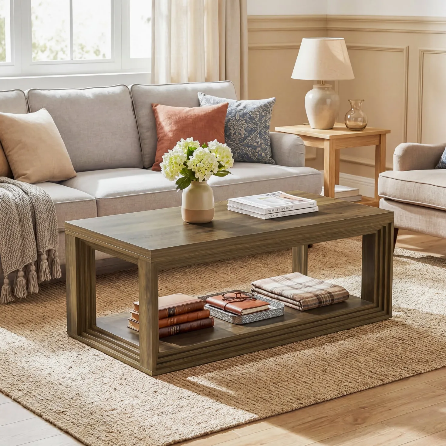 Tribesigns 47" Center Table, Rectangular Storage Coffee Table for Home