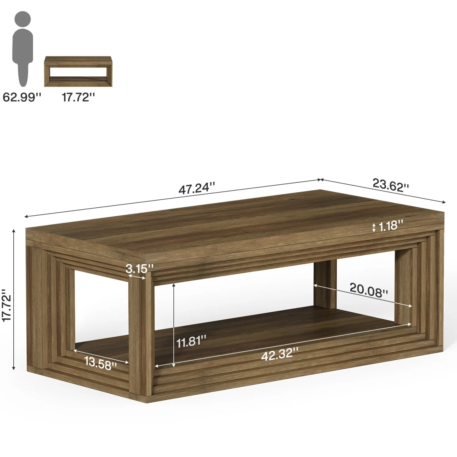 Tribesigns 47" Center Table, Rectangular Storage Coffee Table for Home