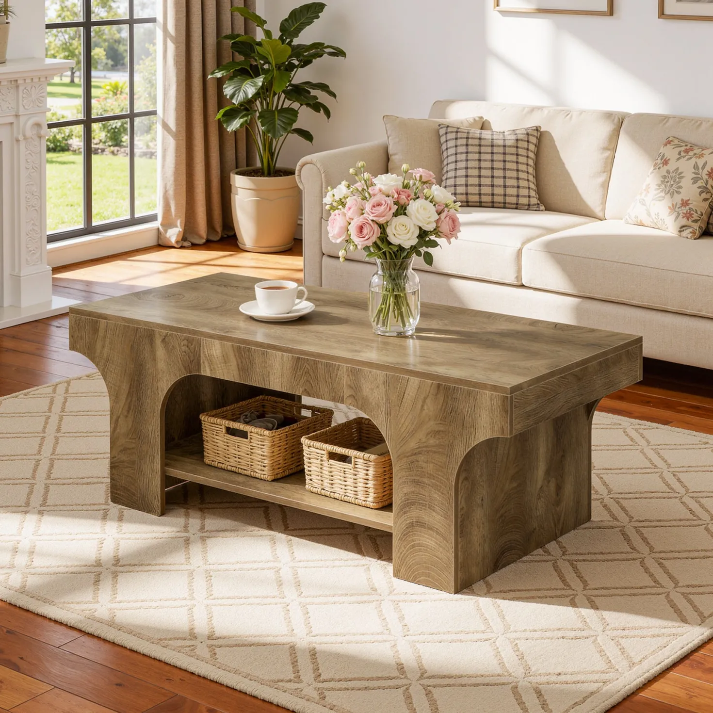 Tribesigns 47.24" Coffee Table, 2-Tier Farmhouse Center Table for Living Room