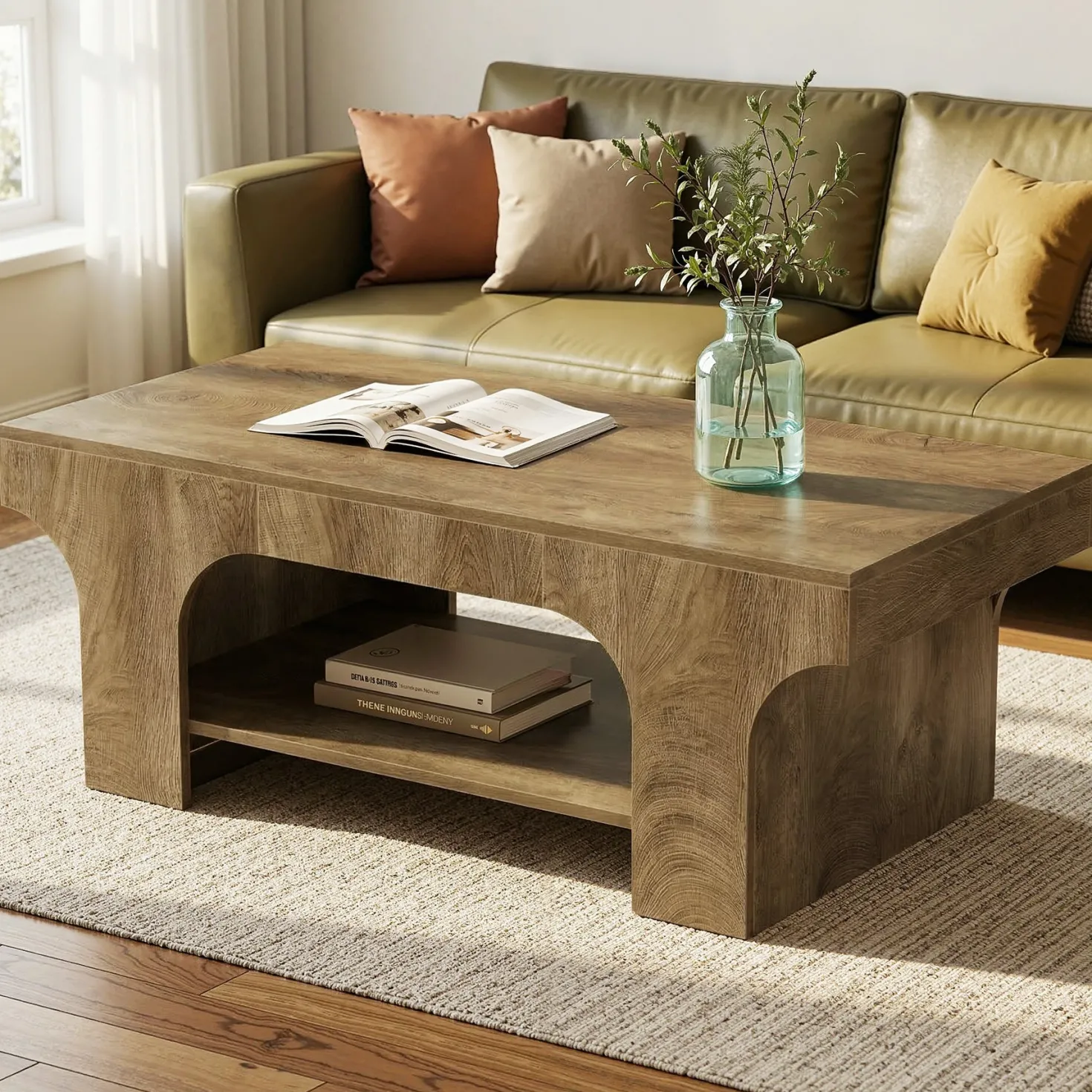 Tribesigns 47.24" Coffee Table, 2-Tier Farmhouse Center Table for Living Room