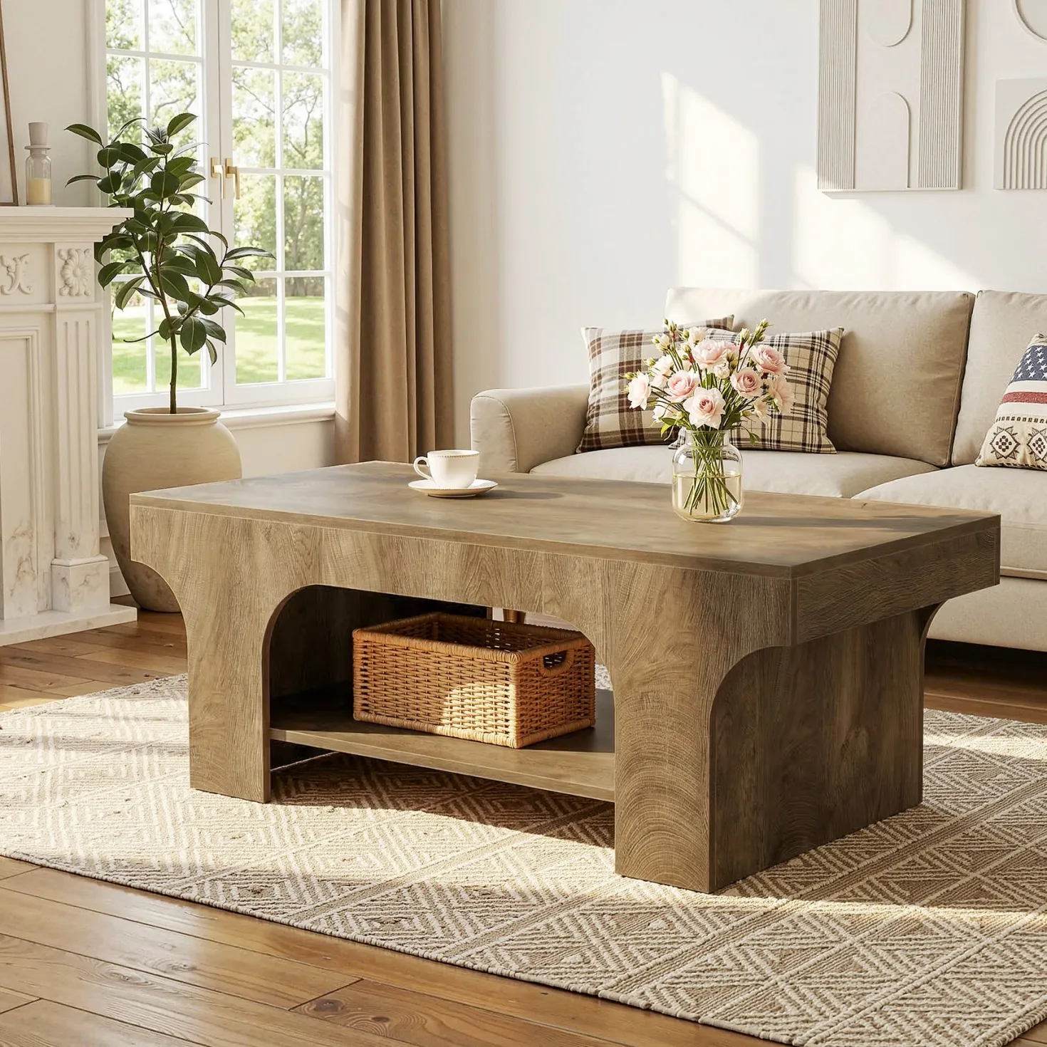 Tribesigns 47.24" Coffee Table, 2-Tier Farmhouse Center Table for Living Room