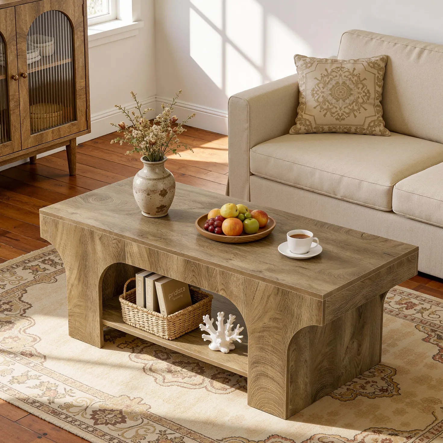 Tribesigns 47.24" Coffee Table, 2-Tier Farmhouse Center Table for Living Room