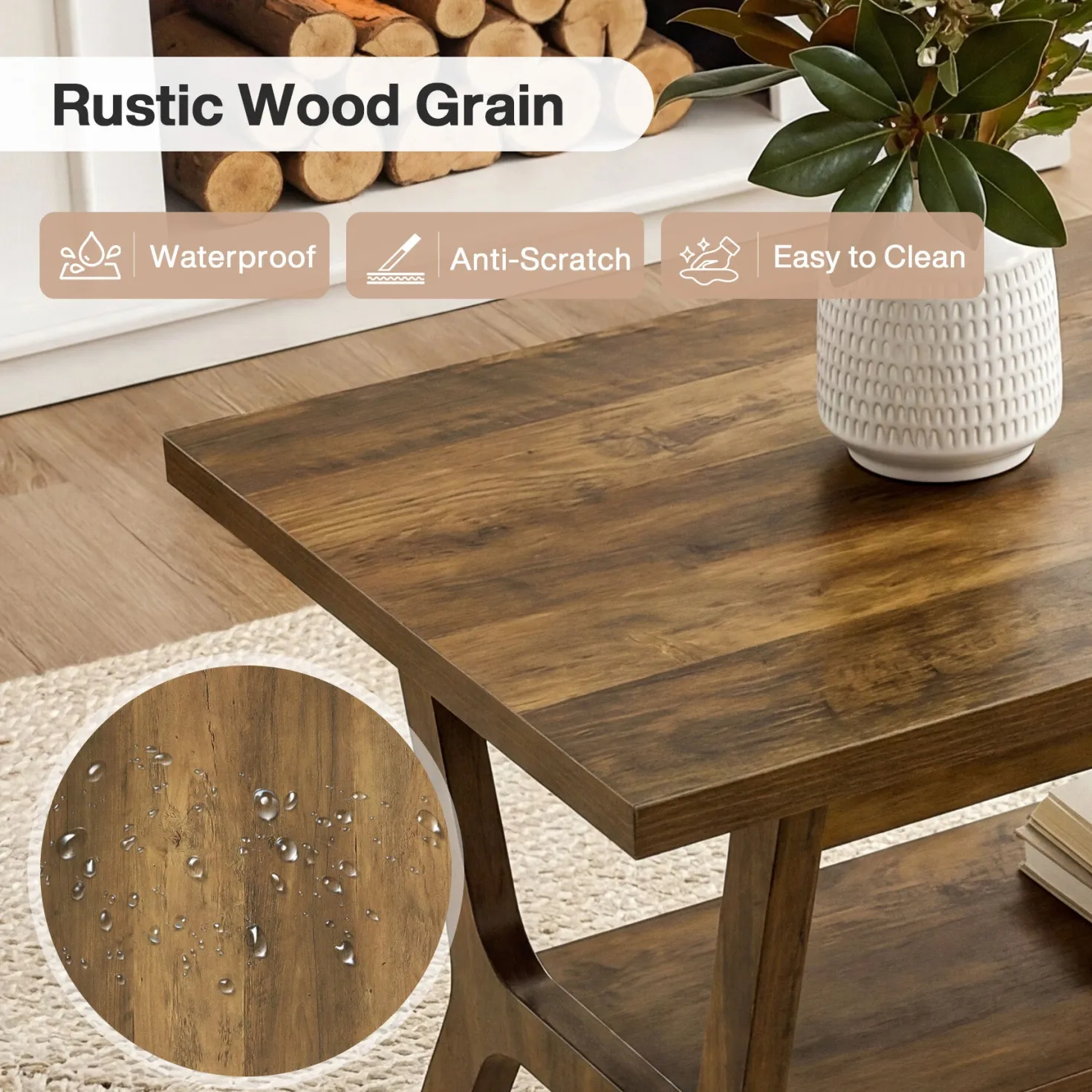 Tribesigns 47.24" Coffee Table, Farmhouse Center Table with Shelf