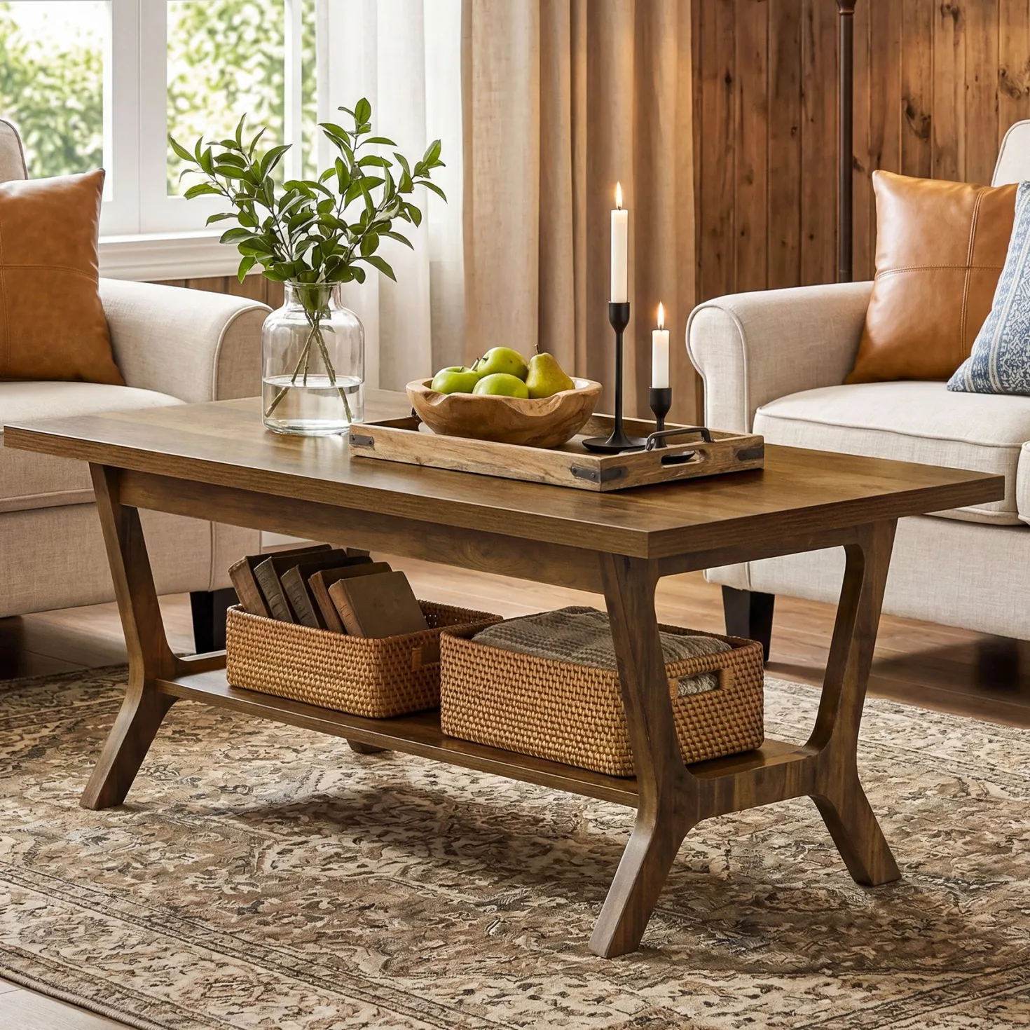 Tribesigns 47.24" Coffee Table, Farmhouse Center Table with Shelf