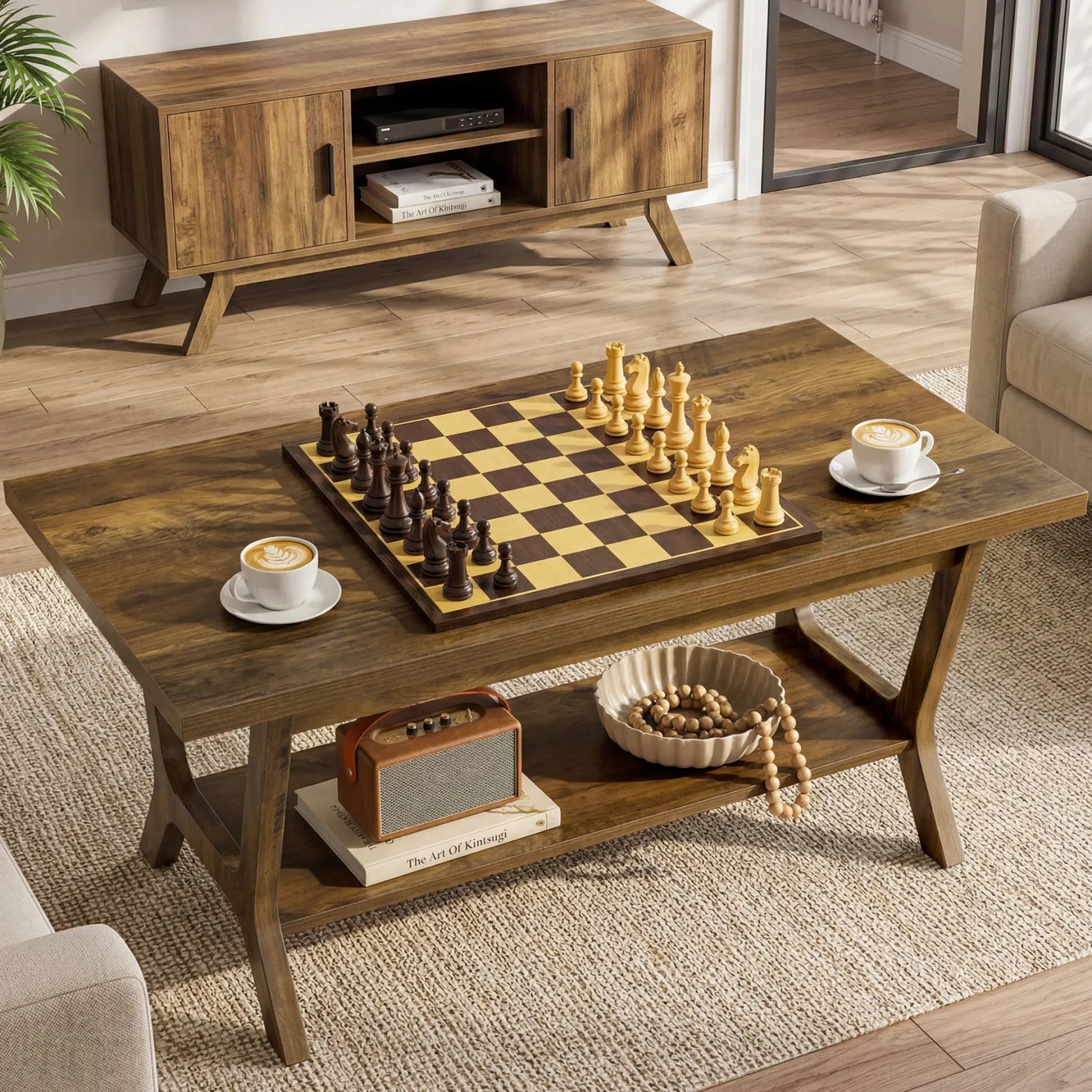 Tribesigns 47.24" Coffee Table, Farmhouse Center Table with Shelf