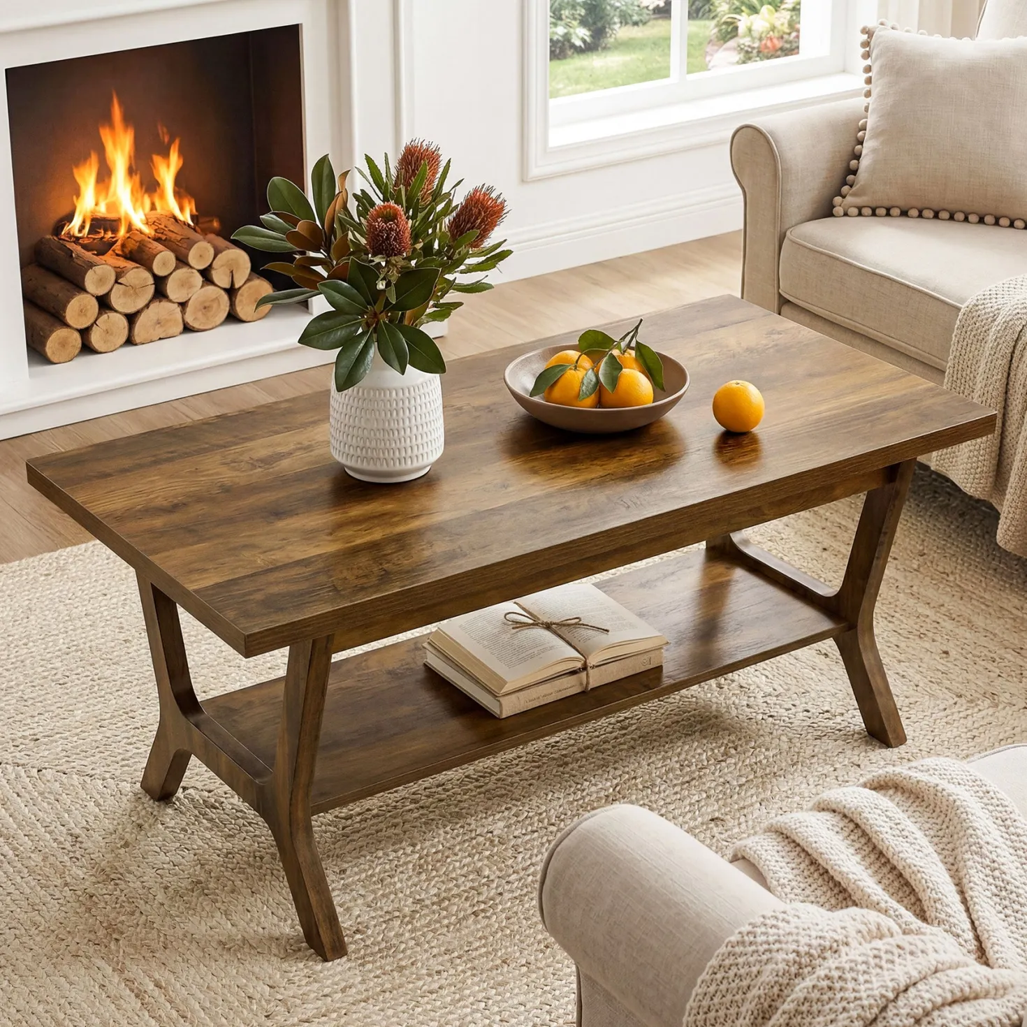 Tribesigns 47.24" Coffee Table, Farmhouse Center Table with Shelf