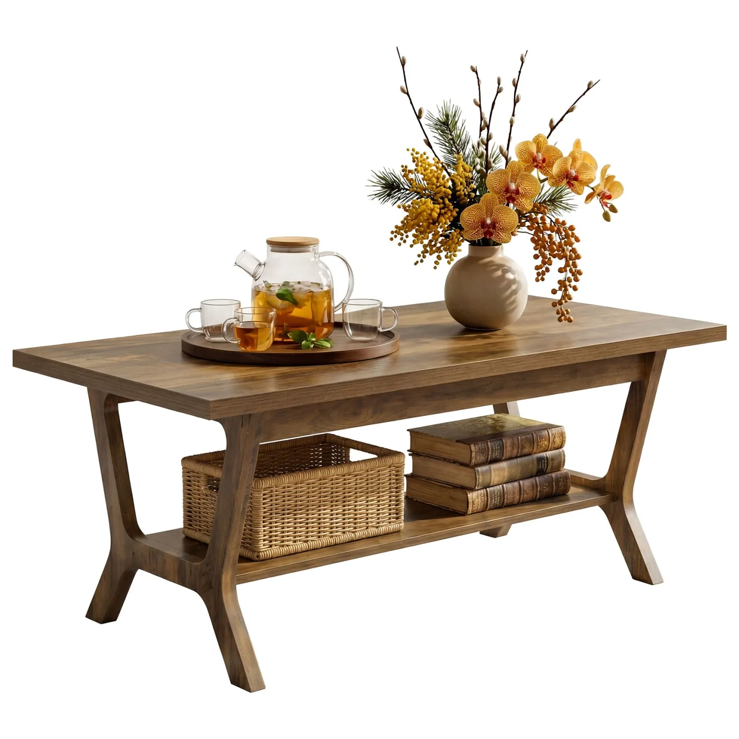 Tribesigns 47.24" Coffee Table, Farmhouse Center Table with Shelf