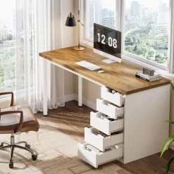 Tribesigns 47" Computer Desk with 5 Reversible Drawers, Rustic Home Office Workstation