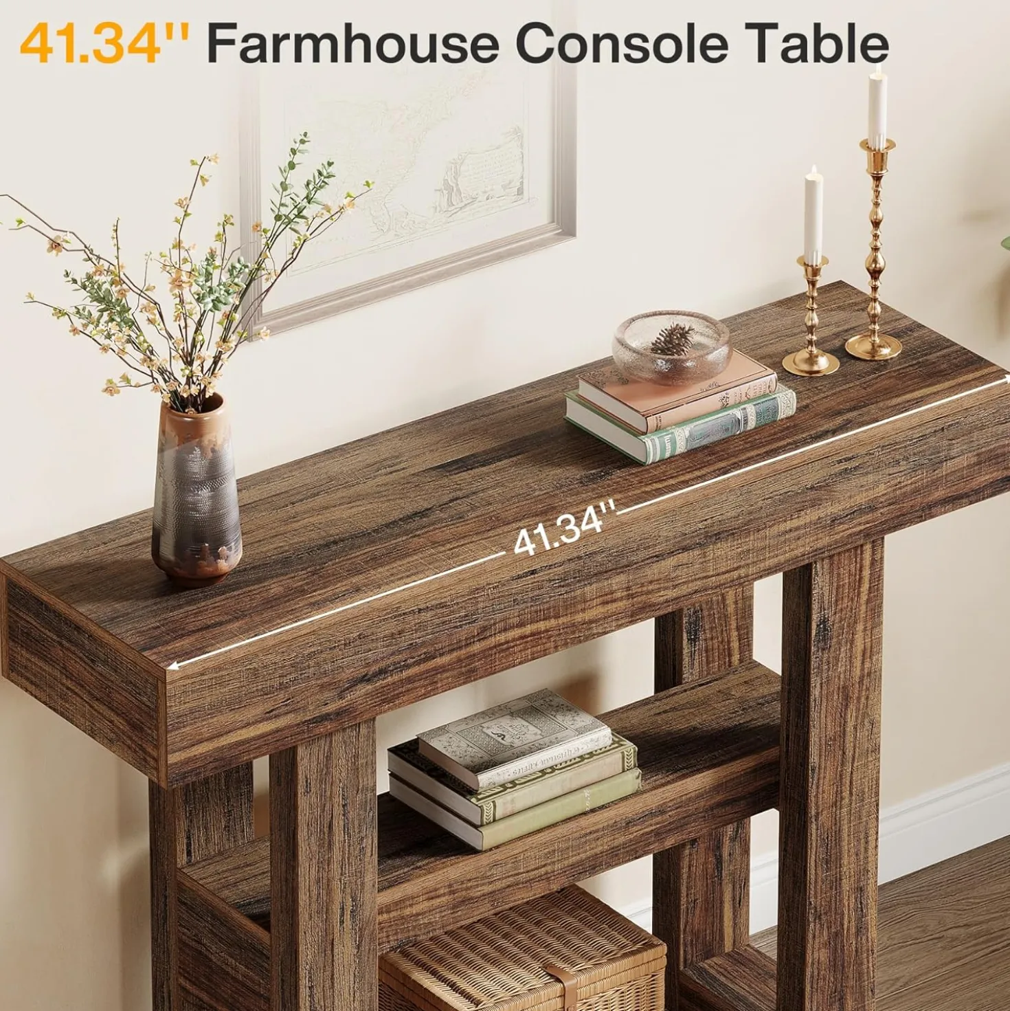 Tribesigns 41.34" Console Table, Rustic 2-Tier Storage for Entryway and Living Room