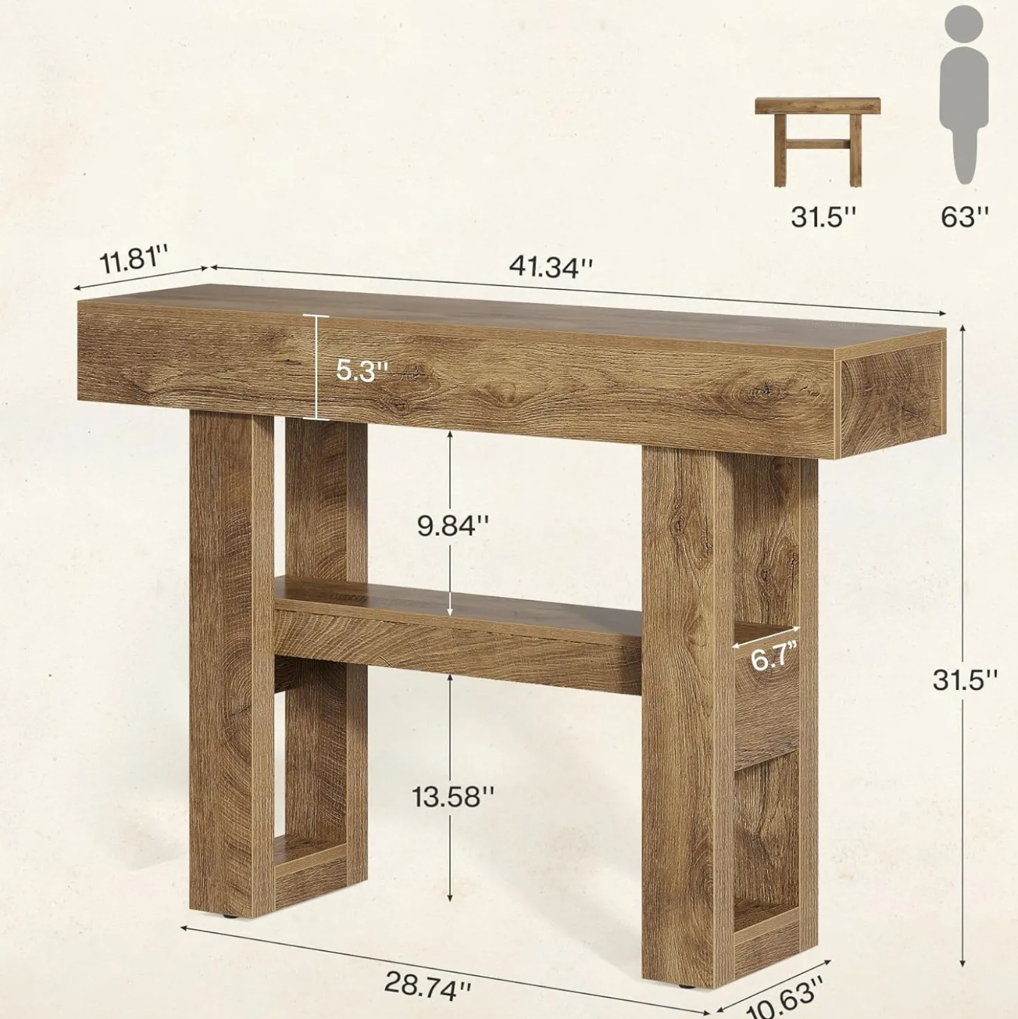 Tribesigns 41.34" Console Table, Rustic 2-Tier Storage for Entryway and Living Room