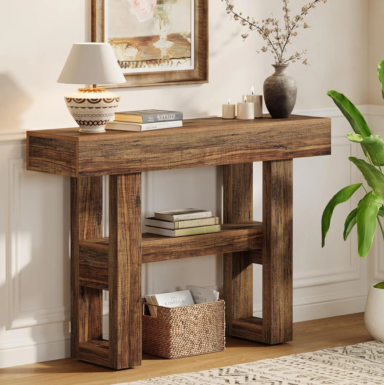 Tribesigns 41.34" Console Table, Rustic 2-Tier Storage for Entryway and Living Room